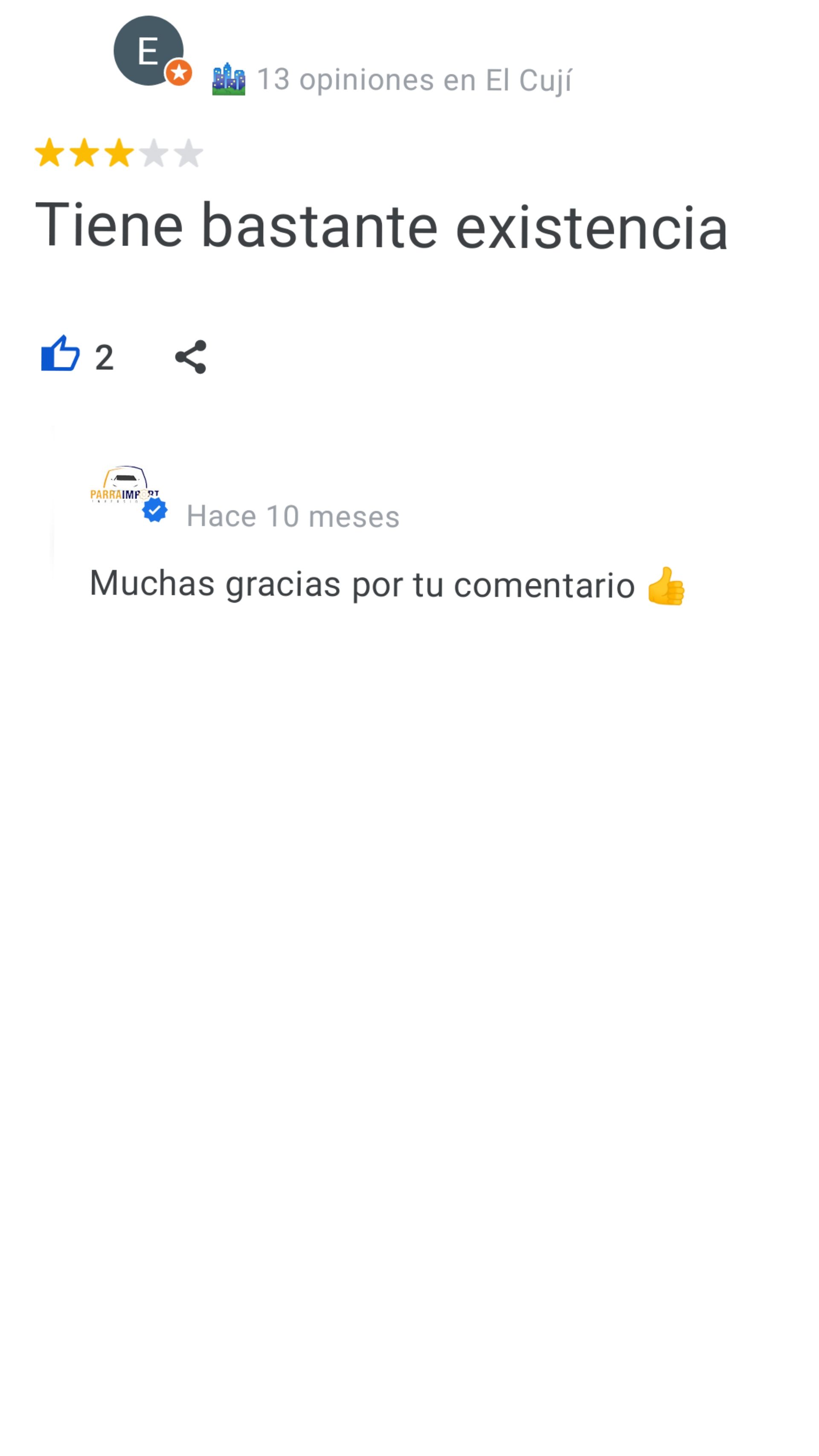 comentario    y Testimonio de cliente de cliente de parra import inversiones 